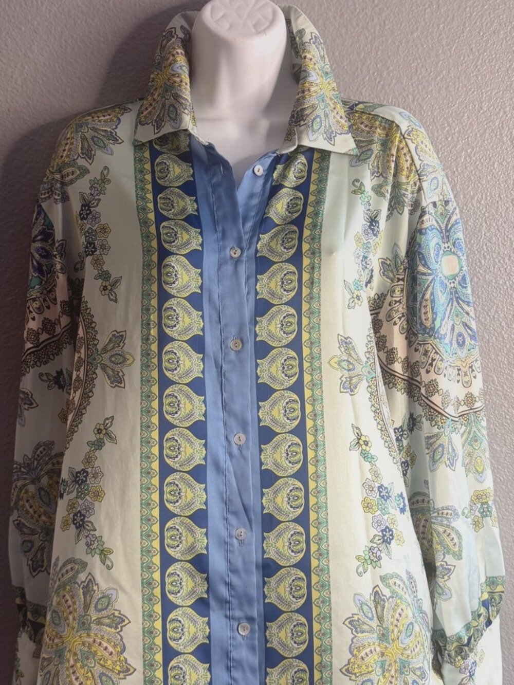 Zara Satin Scarf Print Shirt - Paisley, Size S